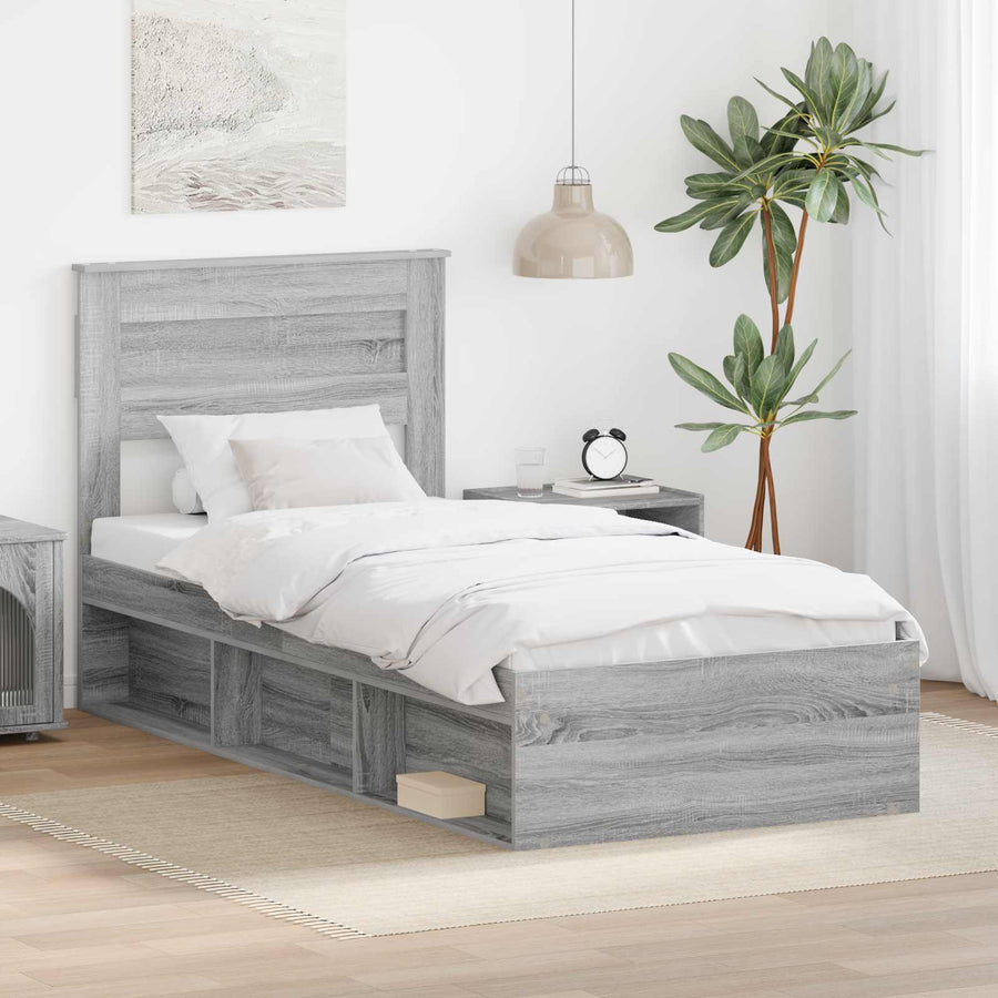 Bedframe met matras Grijs Sonoma 90 x 200 cm Massief grenenhout