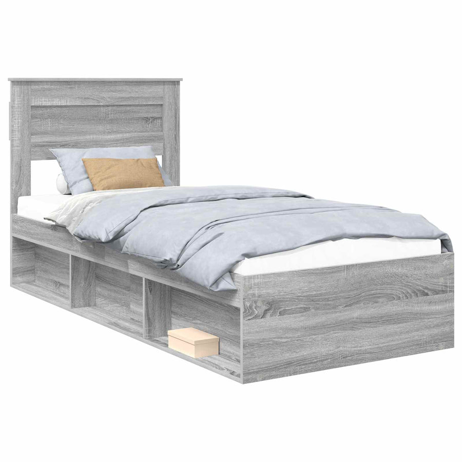 Bedframe met matras Grijs Sonoma 90 x 200 cm Massief grenenhout