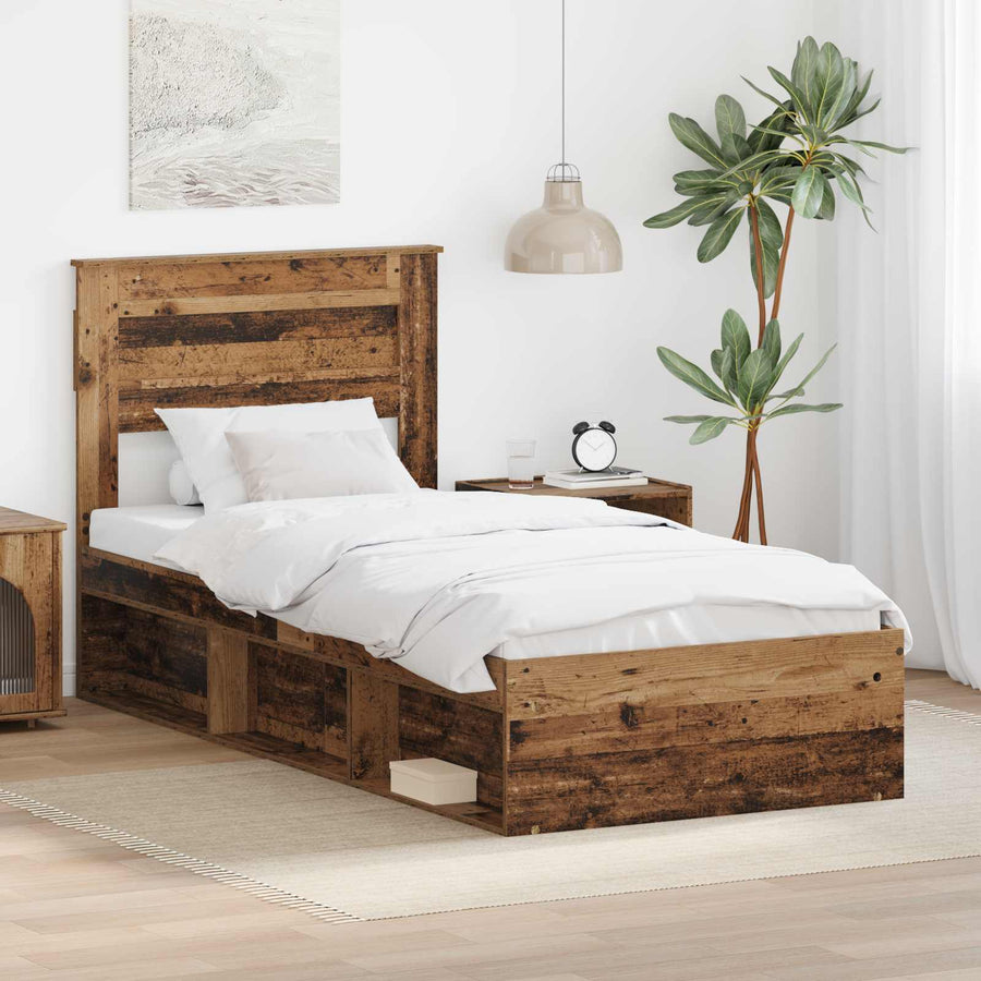 Bedframe met hoofdeinde Oudhout 90 x 200 cm Massief grenenhout