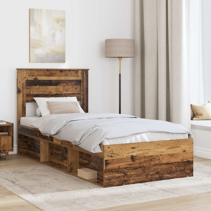 Bedframe met hoofdeinde Oudhout 90 x 200 cm Massief grenenhout