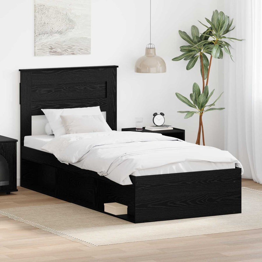 Bedframe met matras Zwart 75 x 190 cm Massief grenenhout