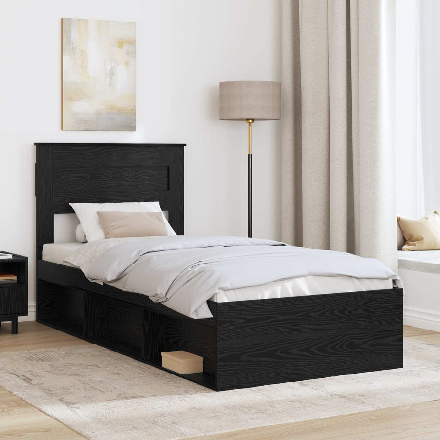 Bedframe met matras Zwart 75 x 190 cm Massief grenenhout