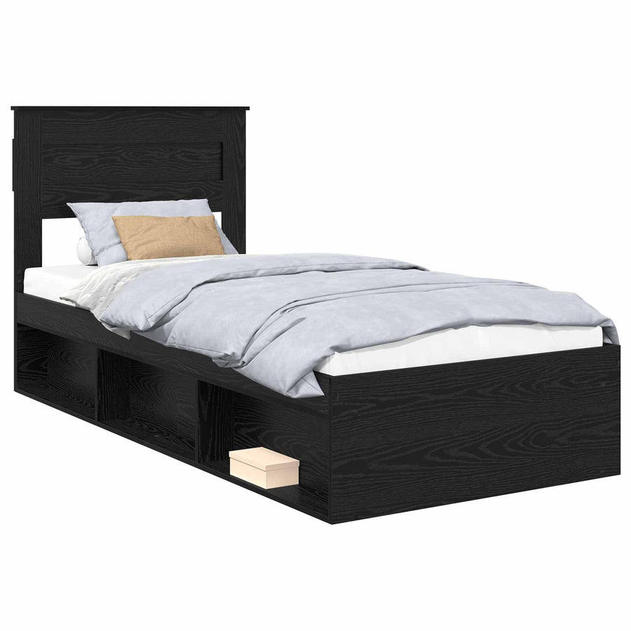 Bedframe met matras Zwart 75 x 190 cm Massief grenenhout