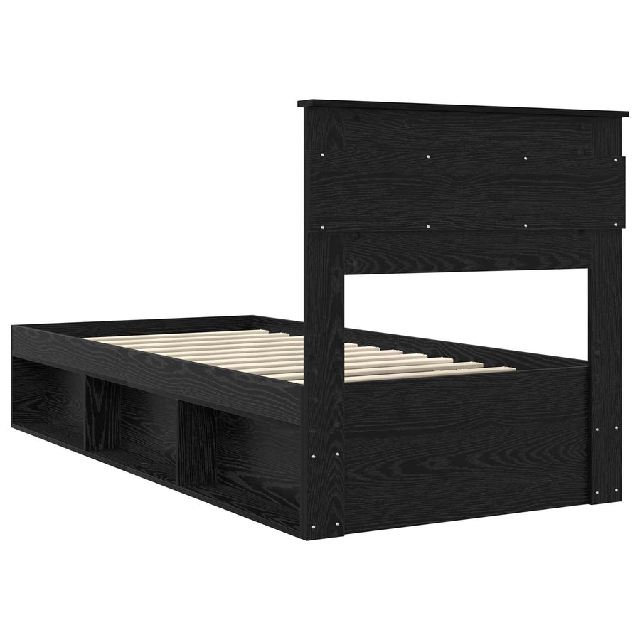 Bedframe met matras Zwart 75 x 190 cm Massief grenenhout