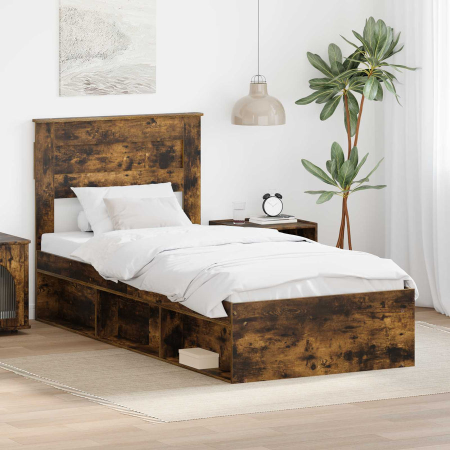 Bedframe met lade Gerookt eiken 75 x 190 cm Massief grenenhout
