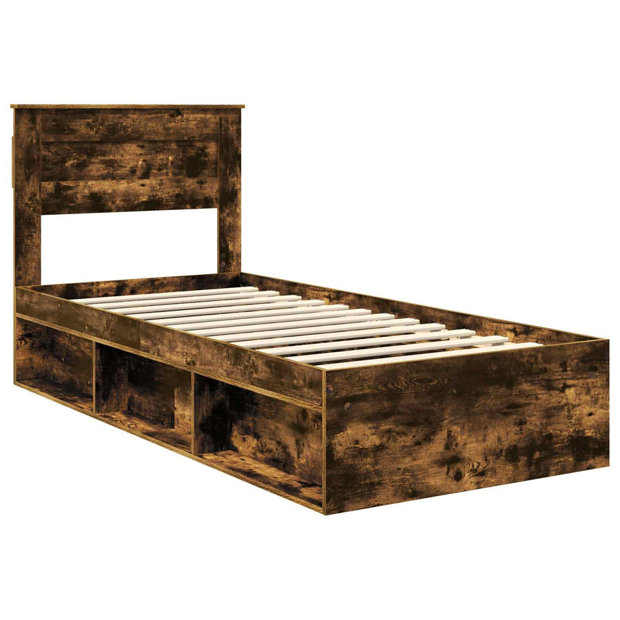 Bedframe met lade Gerookt eiken 75 x 190 cm Massief grenenhout