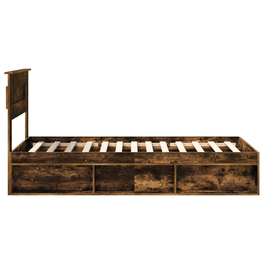 Bedframe met lade Gerookt eiken 75 x 190 cm Massief grenenhout