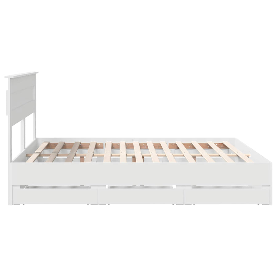 Bedframe met lade met opslag Wit 200 x 200 cm Ingenieurshout