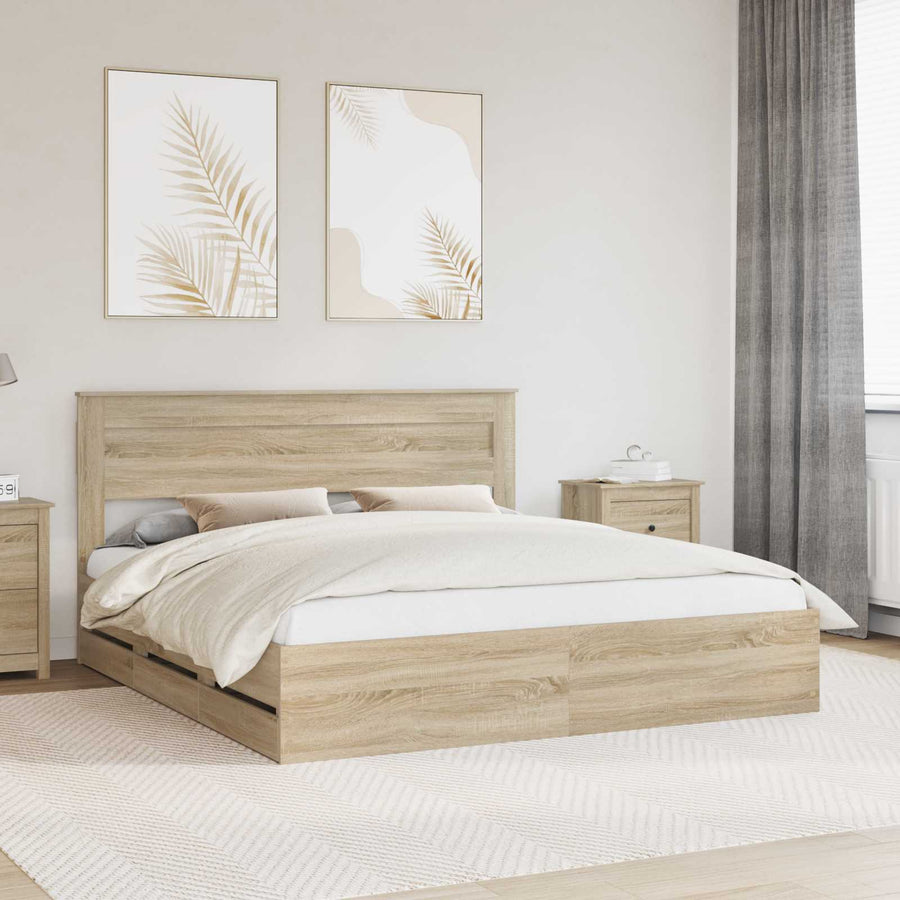 Bedframe met lade Sonoma Eiken 200 x 200 cm Ingenieurshout