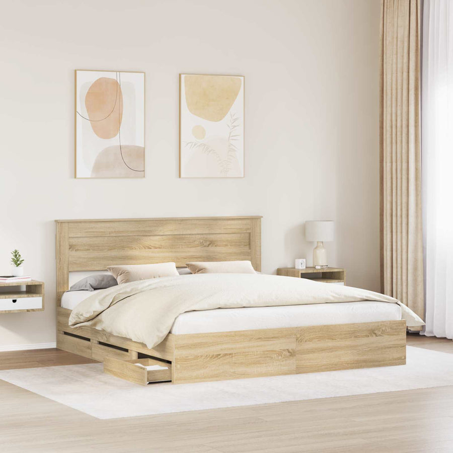 Bedframe met lade Sonoma Eiken 200 x 200 cm Ingenieurshout