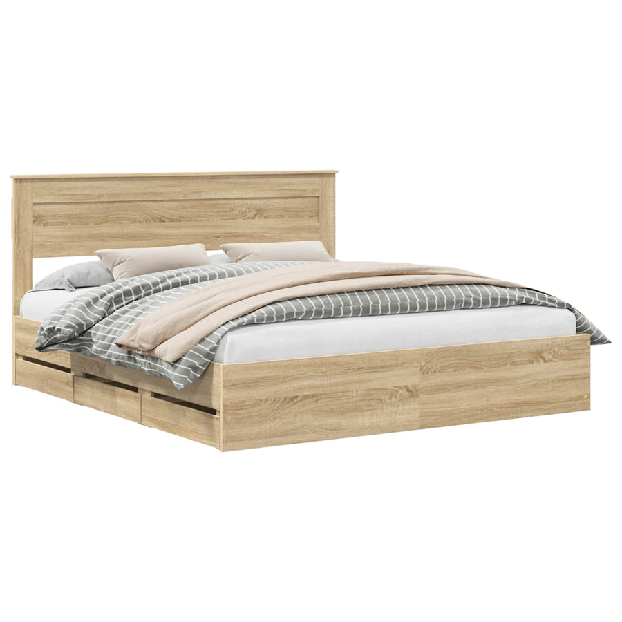 Bedframe met lade Sonoma Eiken 200 x 200 cm Ingenieurshout