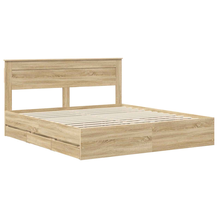 Bedframe met lade Sonoma Eiken 200 x 200 cm Ingenieurshout