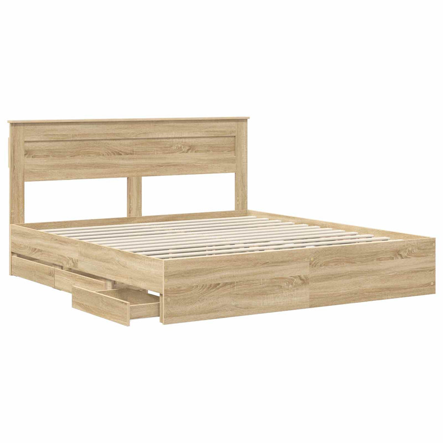 Bedframe met lade Sonoma Eiken 200 x 200 cm Ingenieurshout