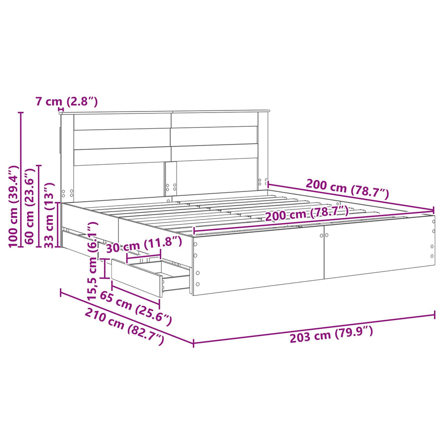 Bedframe met lade Sonoma Eiken 200 x 200 cm Ingenieurshout