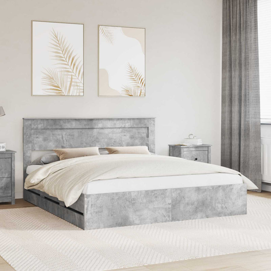 Bedframe met lade Beton Grijs 200 x 200 cm Ingenieurshout