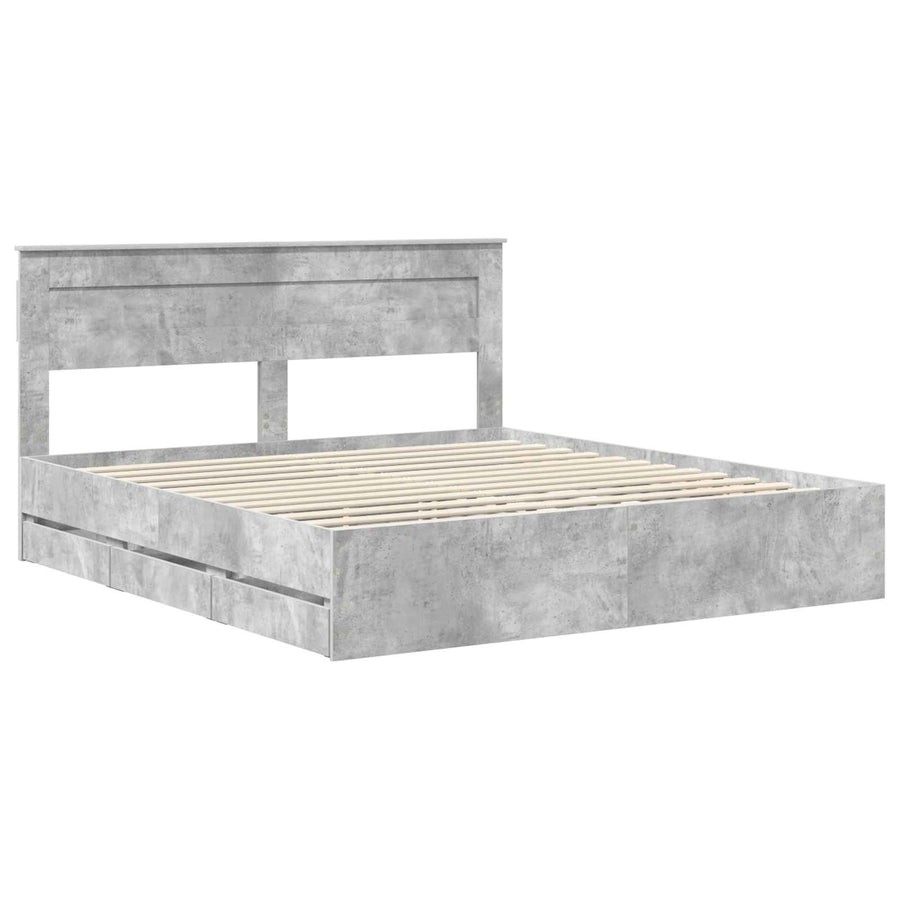 Bedframe met lade Beton Grijs 200 x 200 cm Ingenieurshout