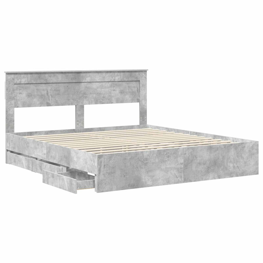 Bedframe met lade Beton Grijs 200 x 200 cm Ingenieurshout