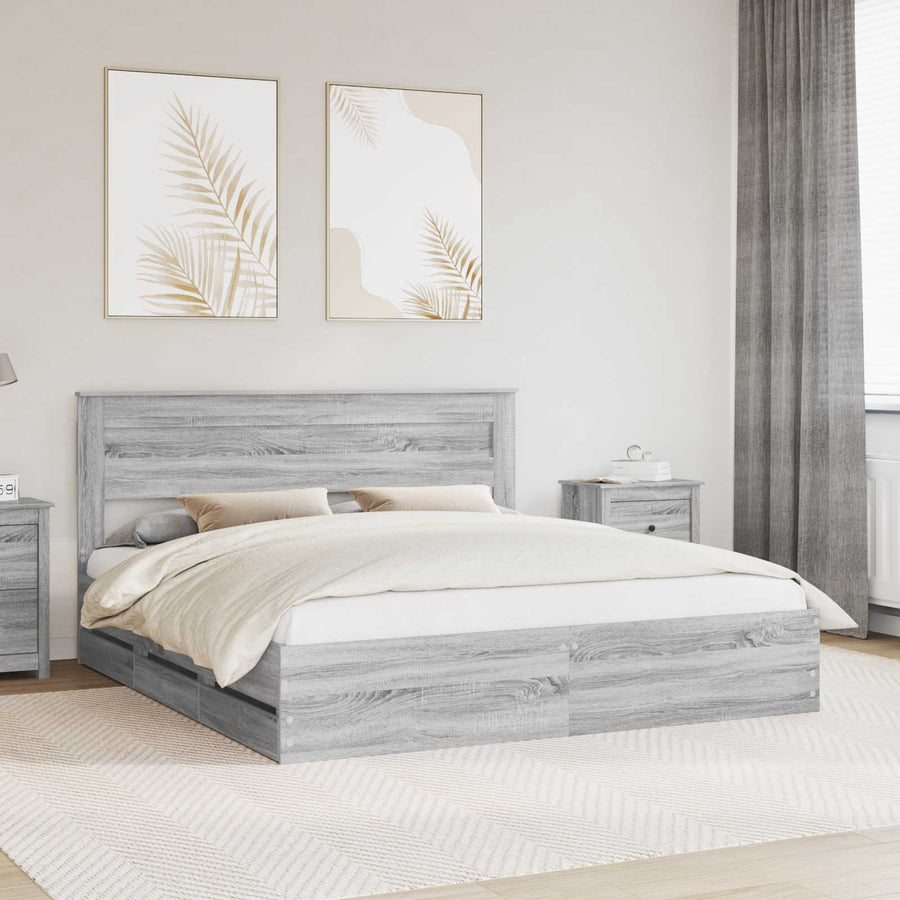 Bedframe met lade Grijs Sonoma 200 x 200 cm Ingenieurshout