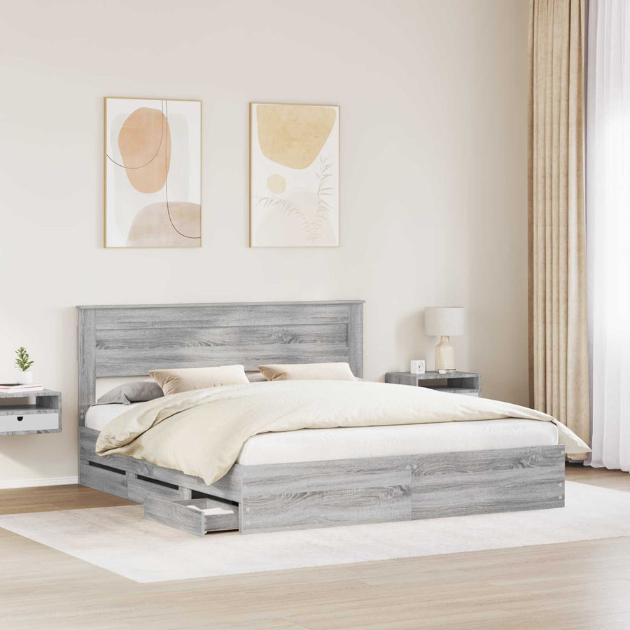 Bedframe met lade Grijs Sonoma 200 x 200 cm Ingenieurshout