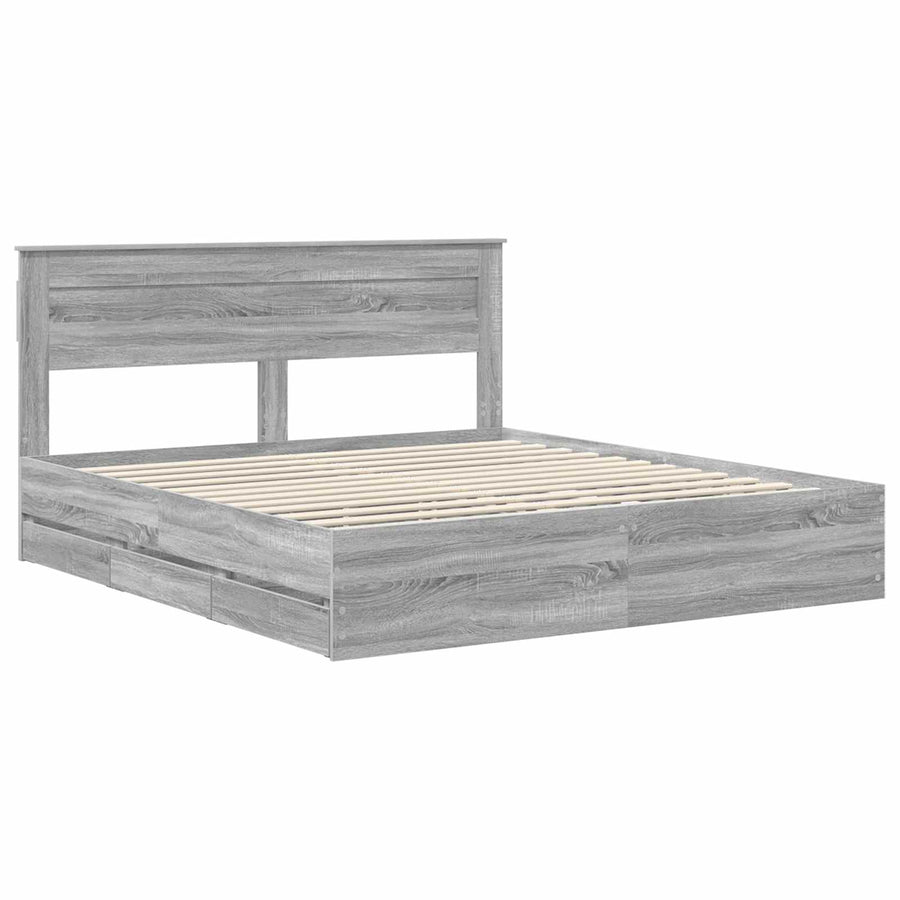 Bedframe met lade Grijs Sonoma 200 x 200 cm Ingenieurshout