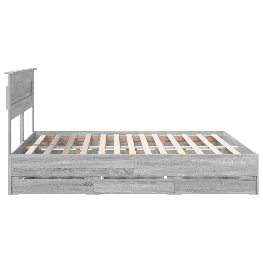 Bedframe met lade Grijs Sonoma 200 x 200 cm Ingenieurshout