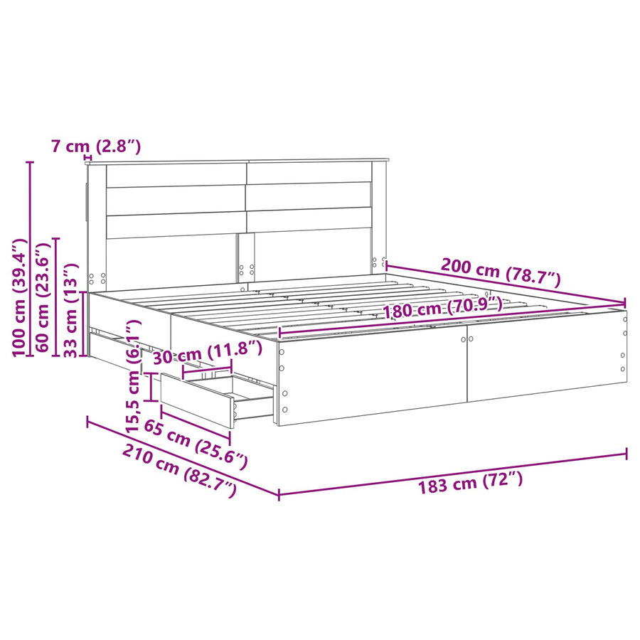 Bedframe met lade met opslag Wit 180 x 200 cm Ingenieurshout