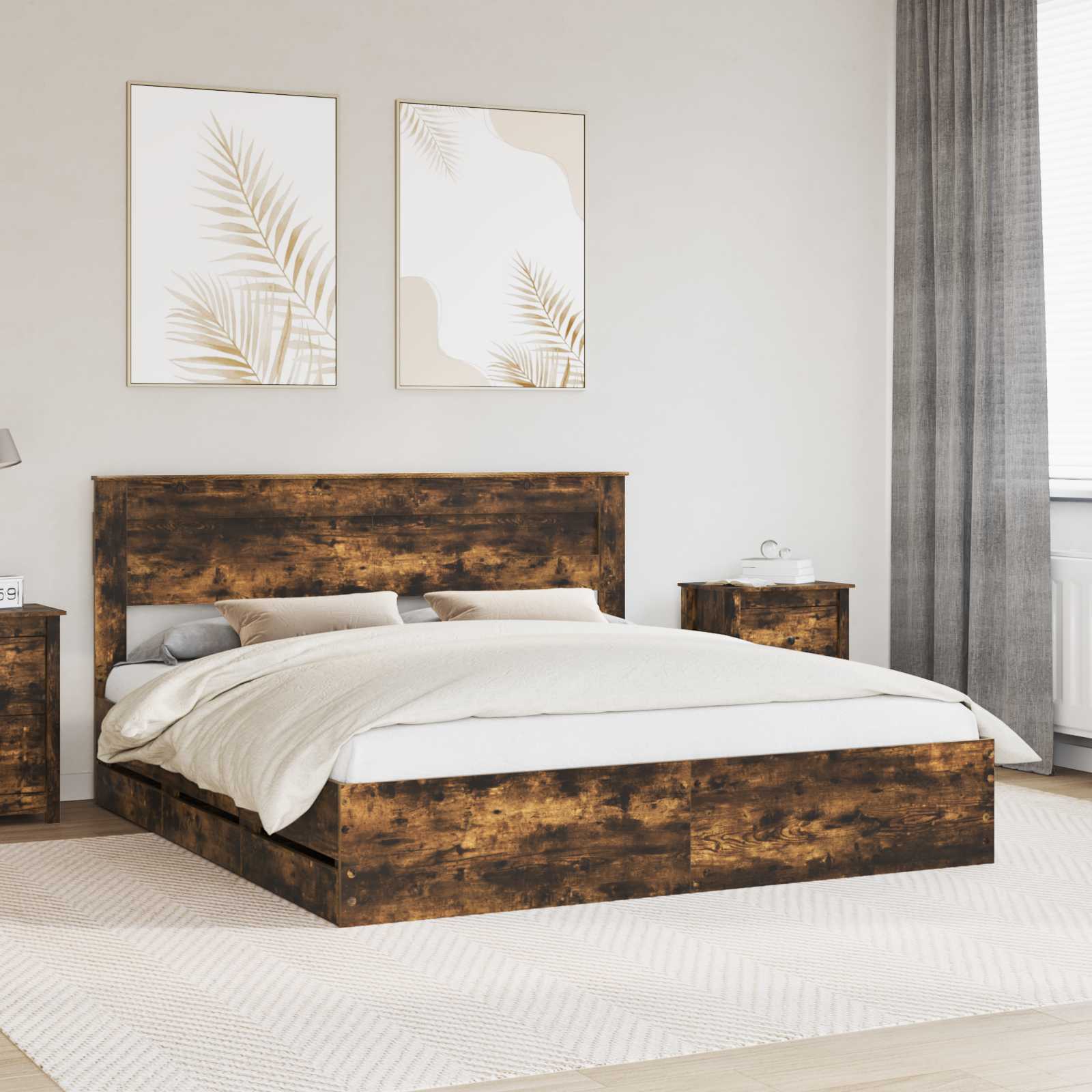 Bedframe met lade Gerookt eiken 180 x 200 cm Ingenieurshout