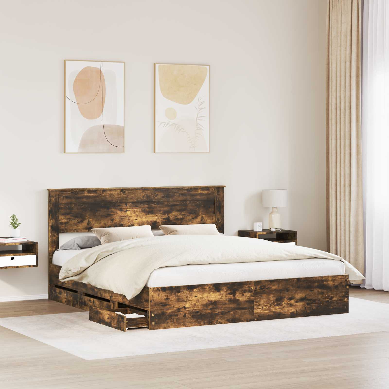 Bedframe met lade Gerookt eiken 180 x 200 cm Ingenieurshout