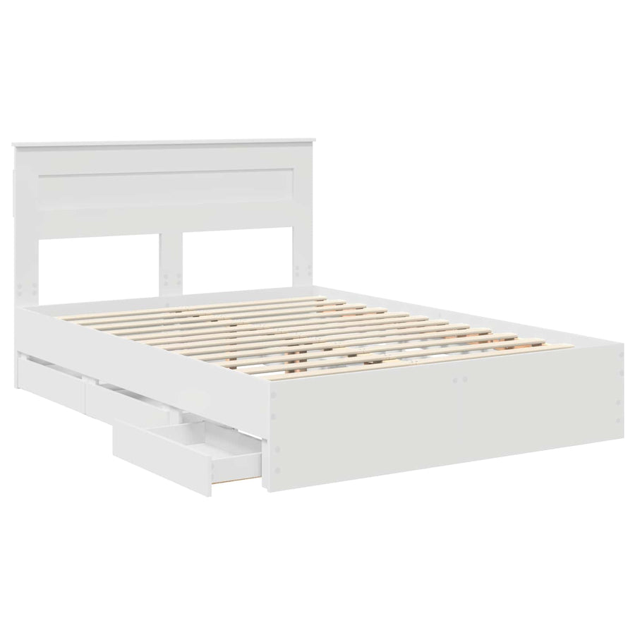 Bedframe met lade met opslag Wit 160 x 200 cm Ingenieurshout