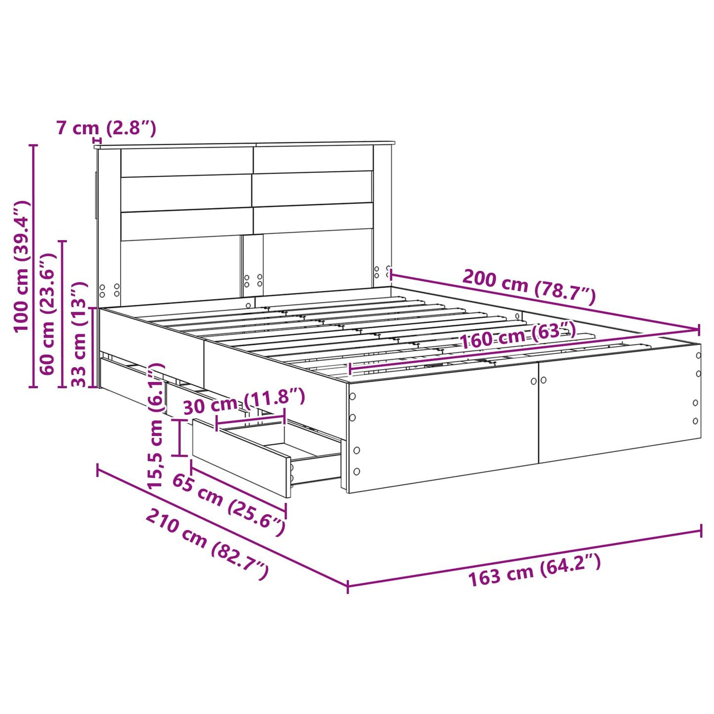 Bedframe met lade Grijs Sonoma 160 x 200 cm Ingenieurshout