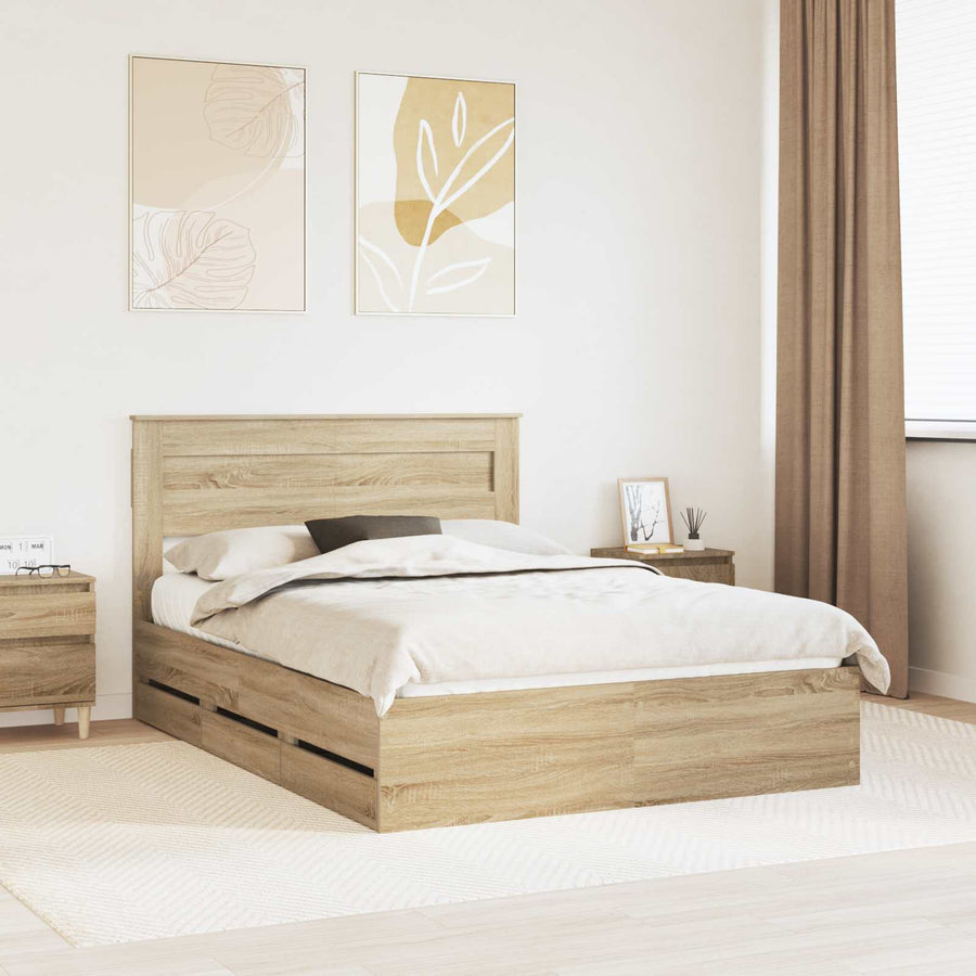 Bedframe met lade Sonoma Eiken 150 x 200 cm Ingenieurshout