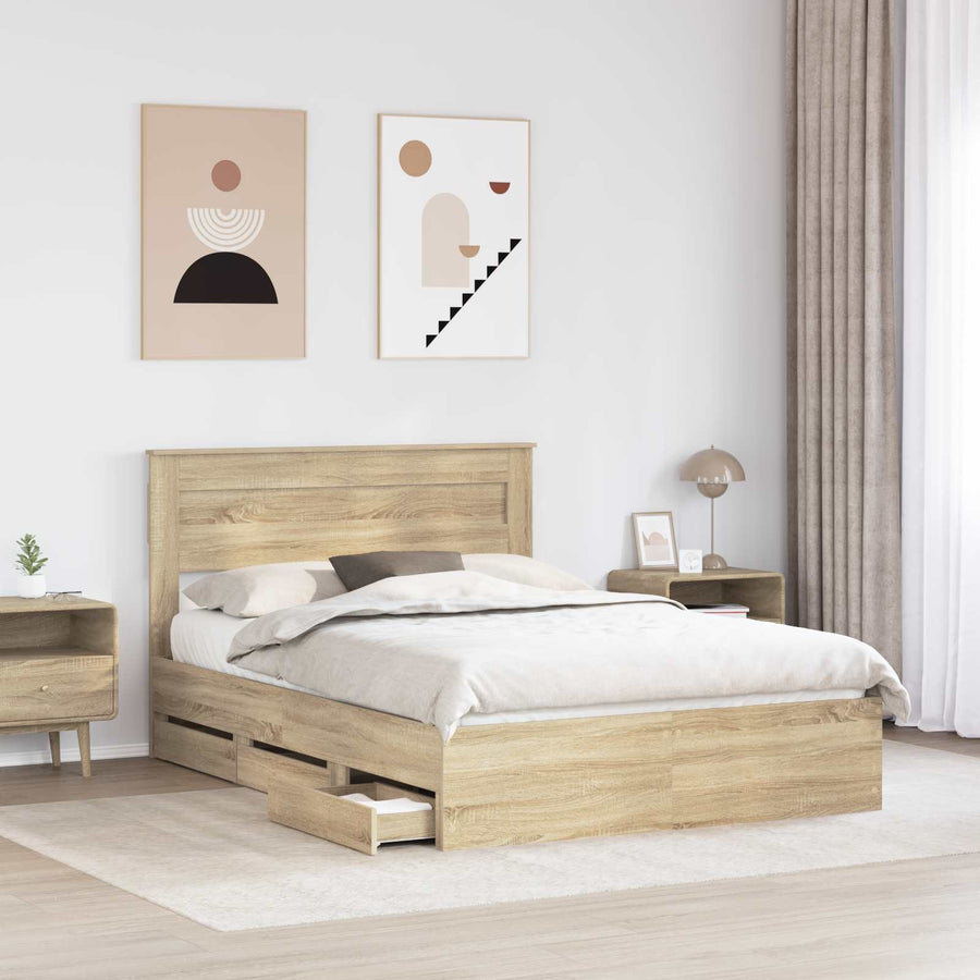 Bedframe met lade Sonoma Eiken 150 x 200 cm Ingenieurshout