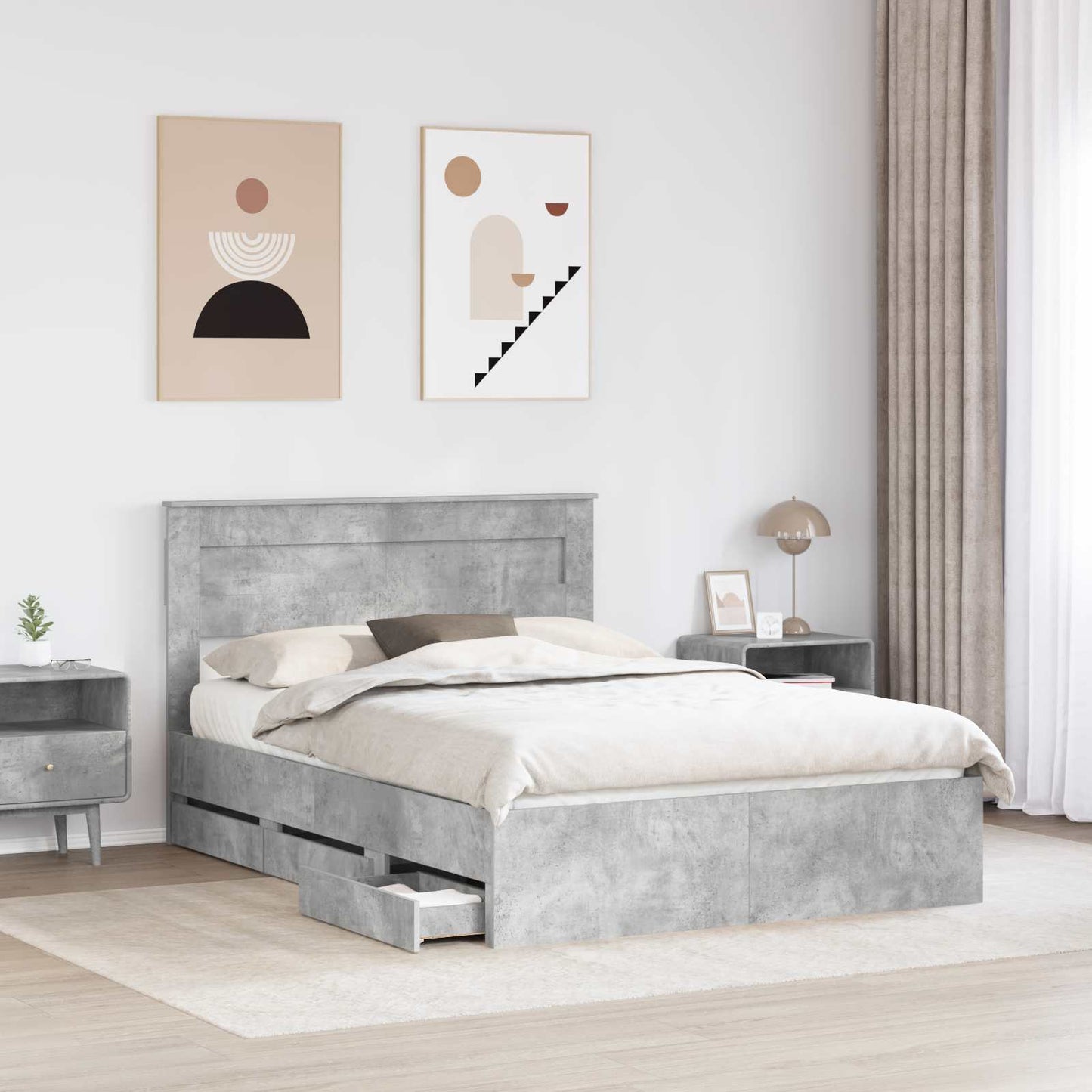 Bedframe met lade Beton Grijs 150 x 200 cm Ingenieurshout