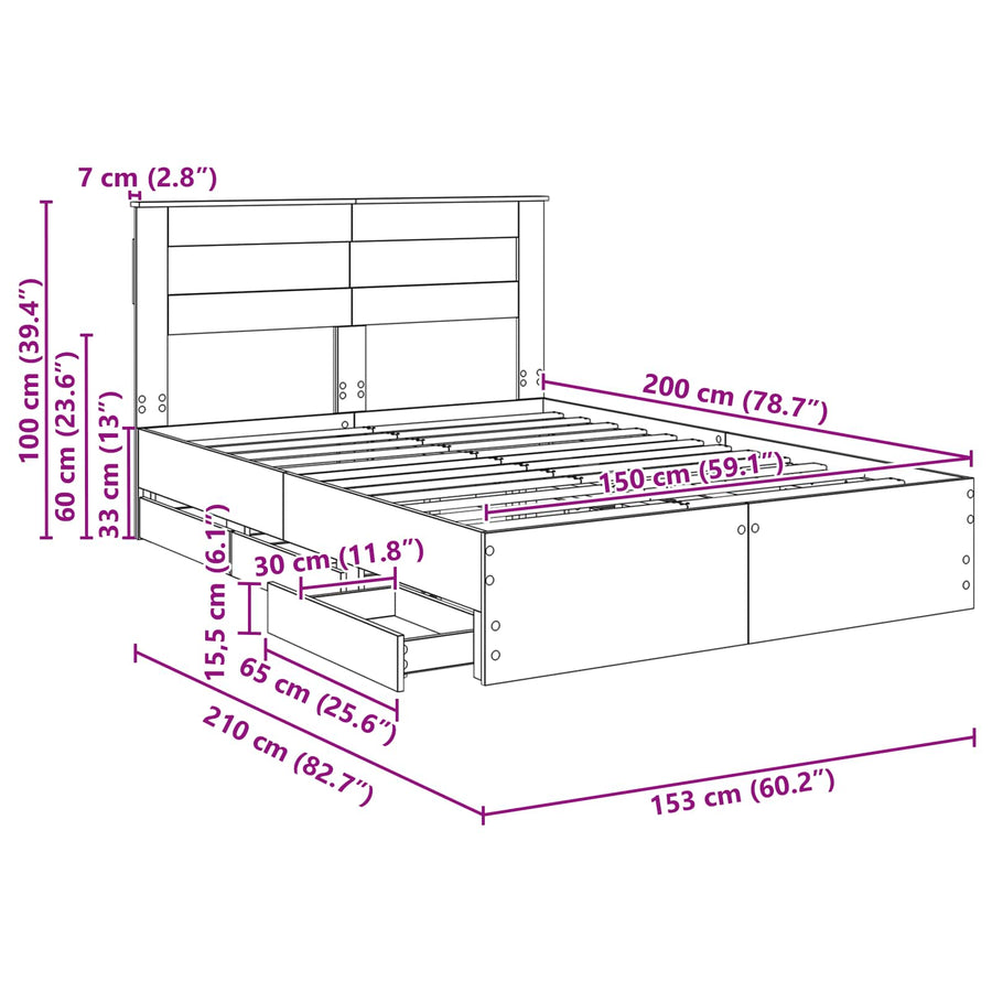 Bedframe met lade Beton Grijs 150 x 200 cm Ingenieurshout