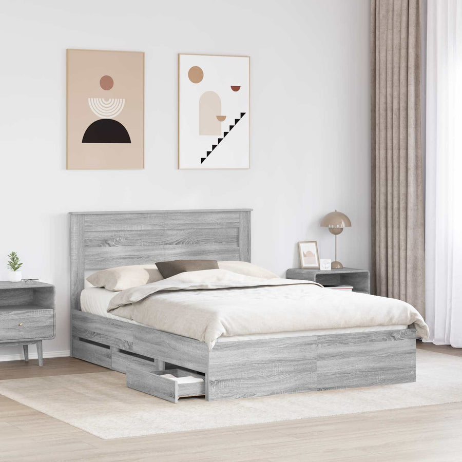 Bedframe met lade Grijs Sonoma 150 x 200 cm Ingenieurshout