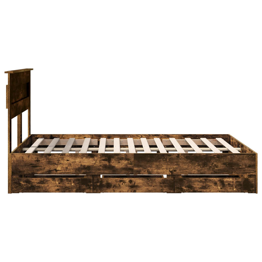 Bedframe met lade Gerookt eiken 140 x 190 cm Ingenieurshout