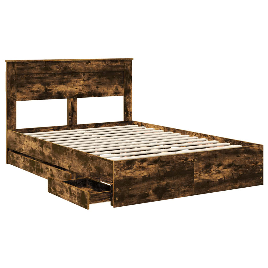 Bedframe met lade Gerookt eiken 140 x 200 cm Ingenieurshout