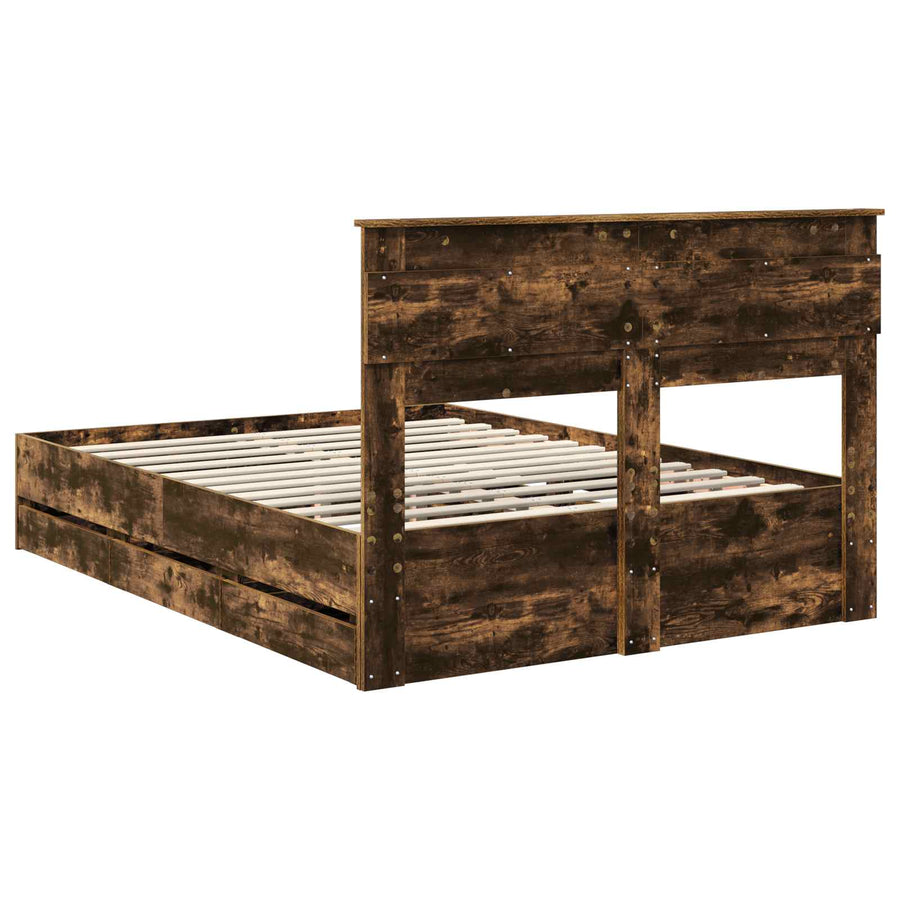 Bedframe met lade Gerookt eiken 140 x 200 cm Ingenieurshout