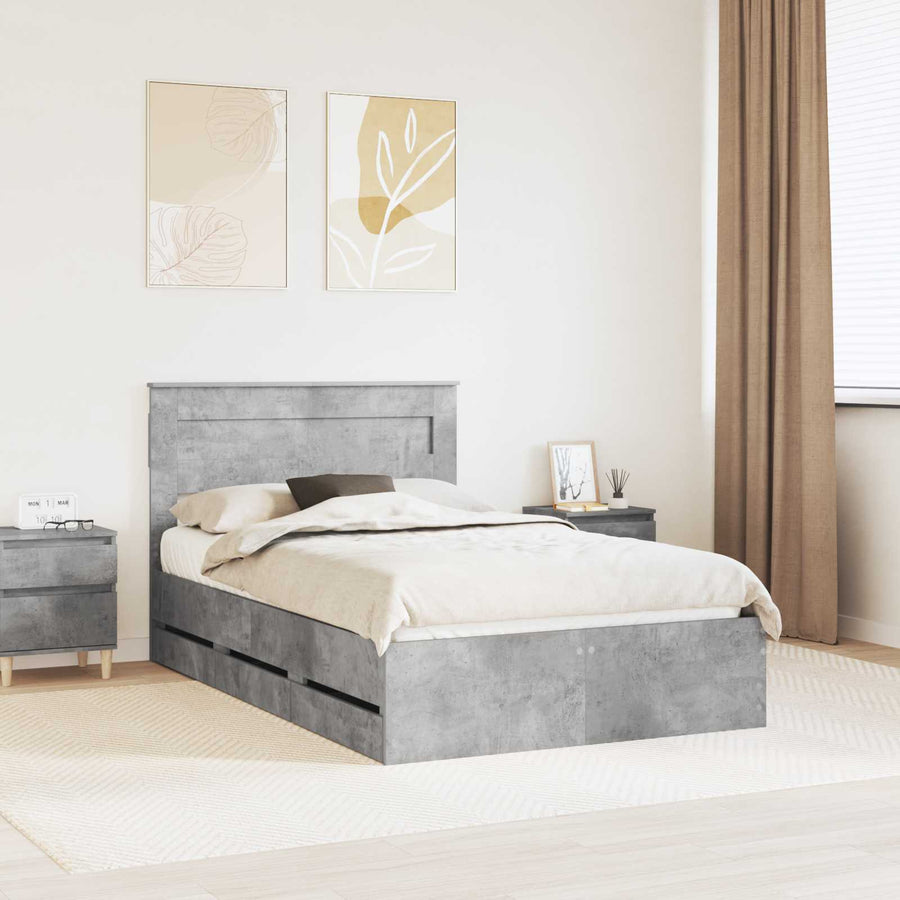 Bedframe met lade Beton Grijs 135 x 190 cm Ingenieurshout