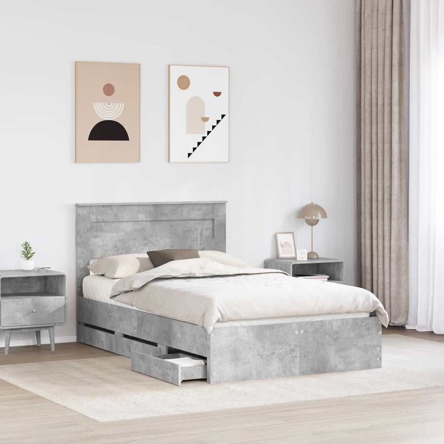 Bedframe met lade Beton Grijs 135 x 190 cm Ingenieurshout