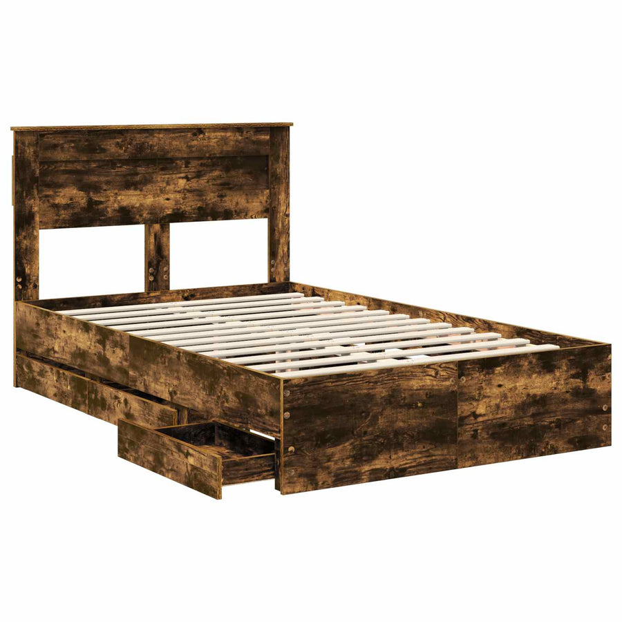 Bedframe met lade Gerookt eiken 135 x 190 cm Ingenieurshout