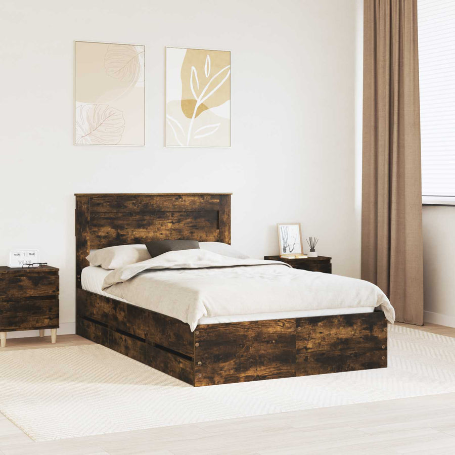 Bedframe met lade Gerookt eiken 120 x 190 cm Ingenieurshout