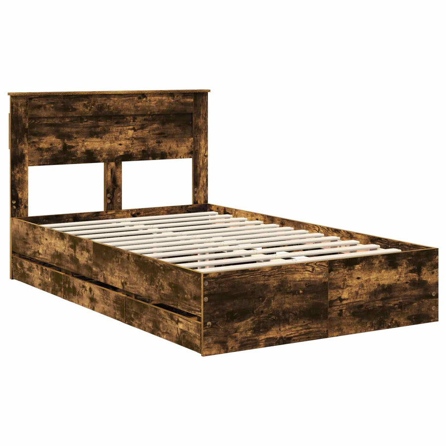 Bedframe met lade Gerookt eiken 120 x 190 cm Ingenieurshout