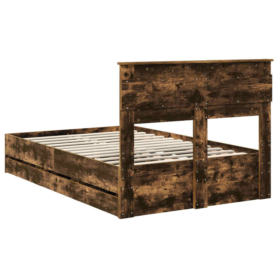 Bedframe met lade Gerookt eiken 120 x 190 cm Ingenieurshout
