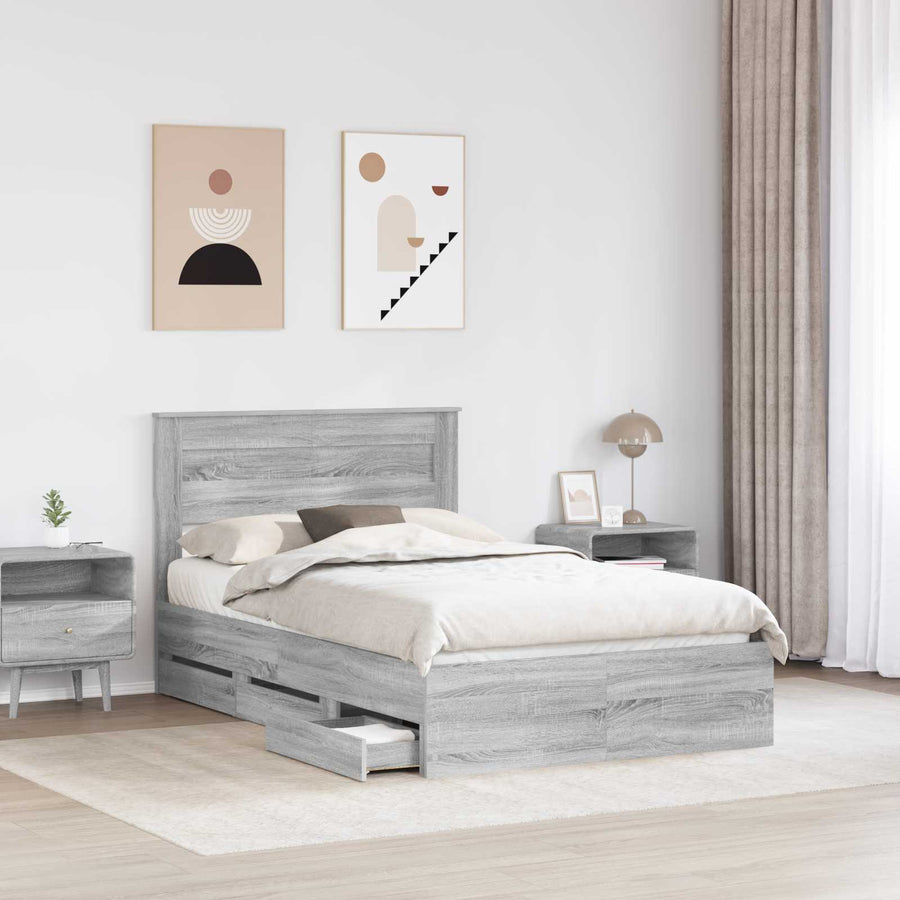 Bedframe met lade Grijs Sonoma 120 x 190 cm Ingenieurshout