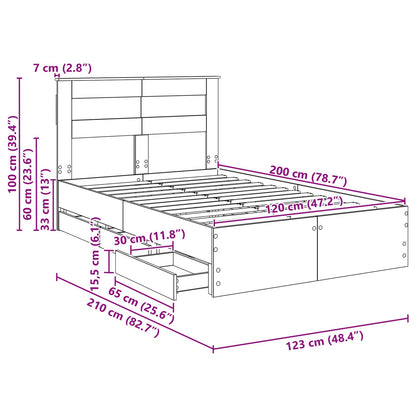 Bedframe met lade Gerookt eiken 120 x 200 cm Ingenieurshout