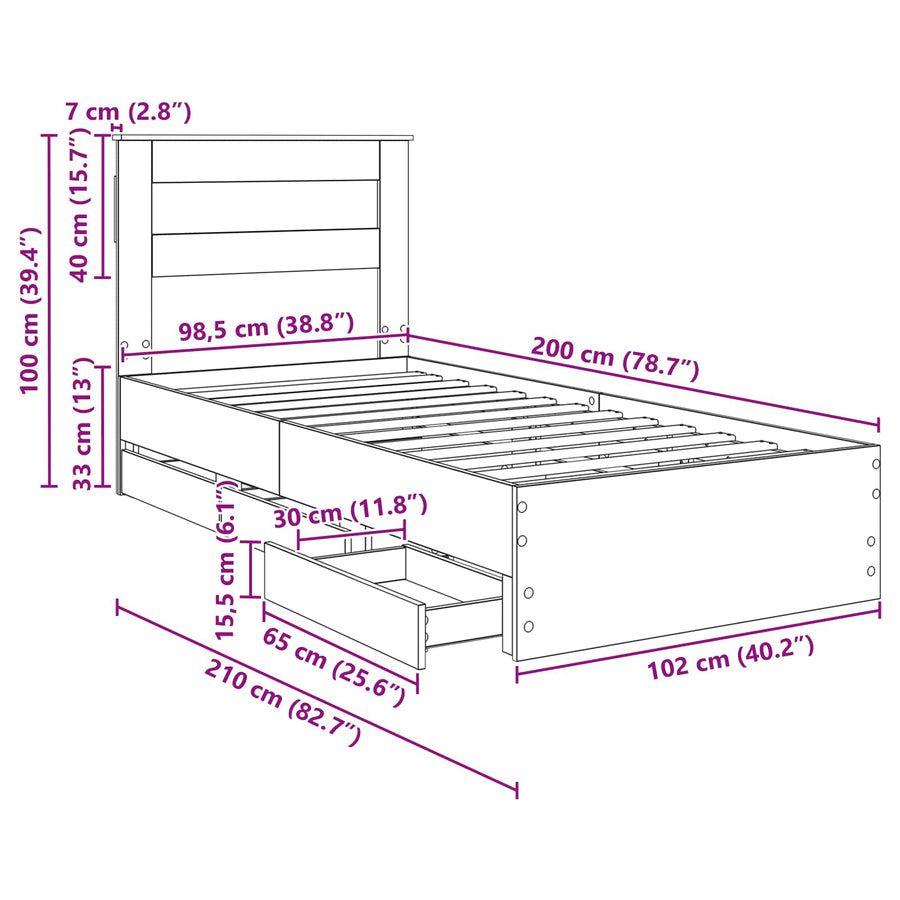 Bedframe met lade met opslag Wit 100 x 200 cm Ingenieurshout