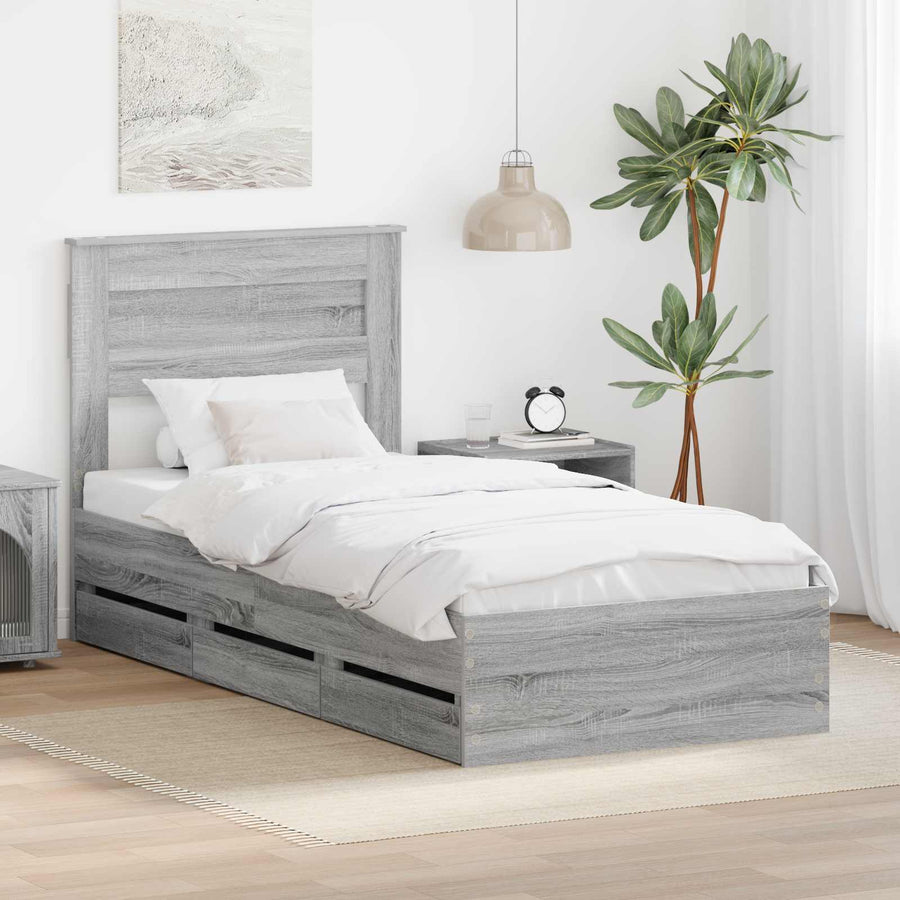 Bedframe met lade Grijs Sonoma 100 x 200 cm Ingenieurshout