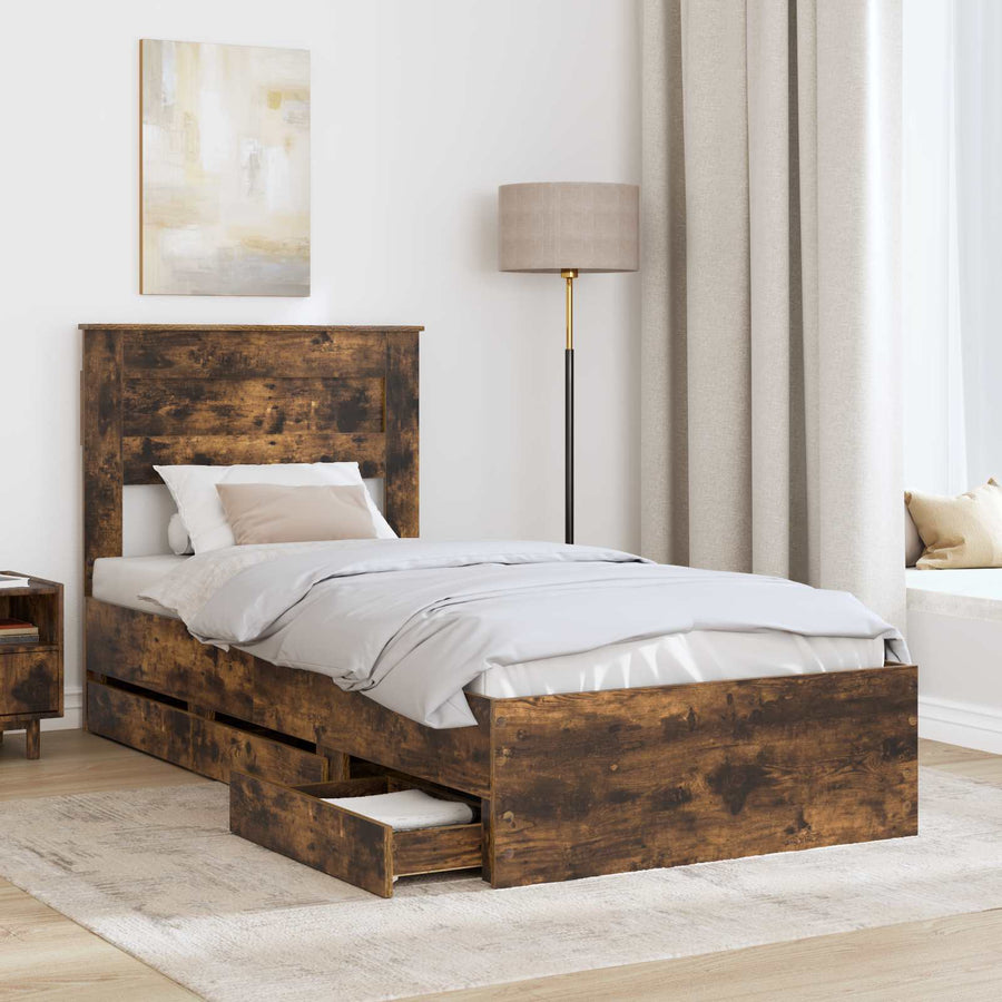 Bedframe met lade Gerookt eiken 90 x 190 cm Ingenieurshout