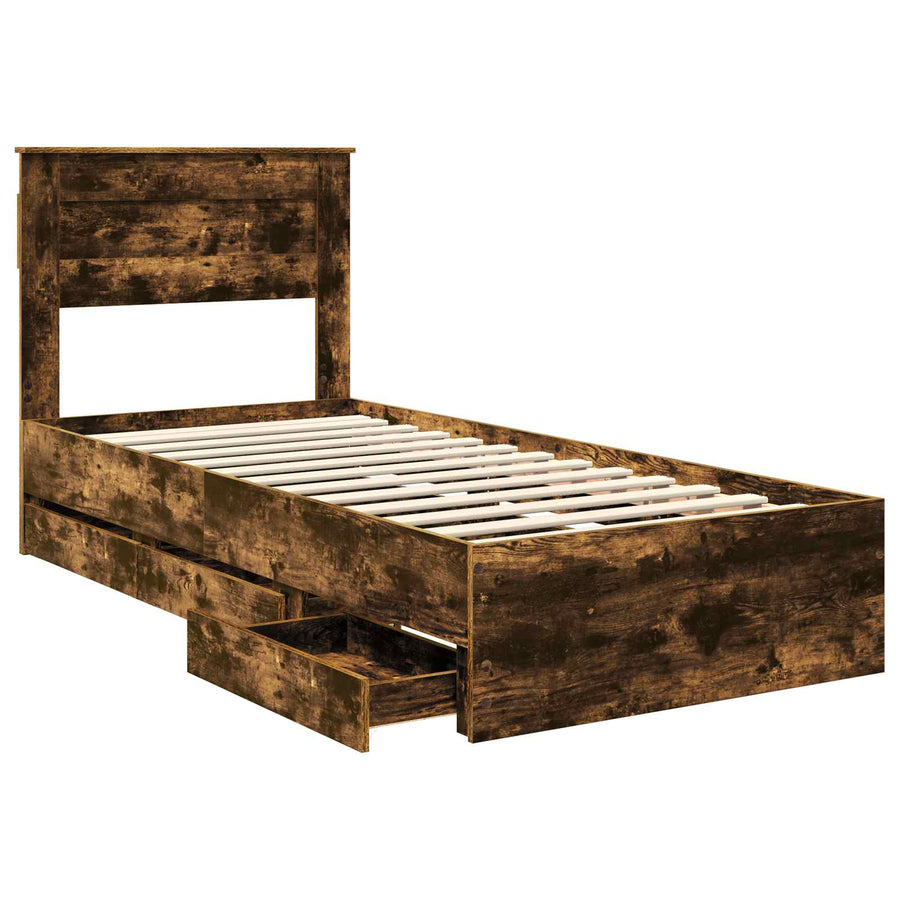 Bedframe met lade Gerookt eiken 90 x 190 cm Ingenieurshout